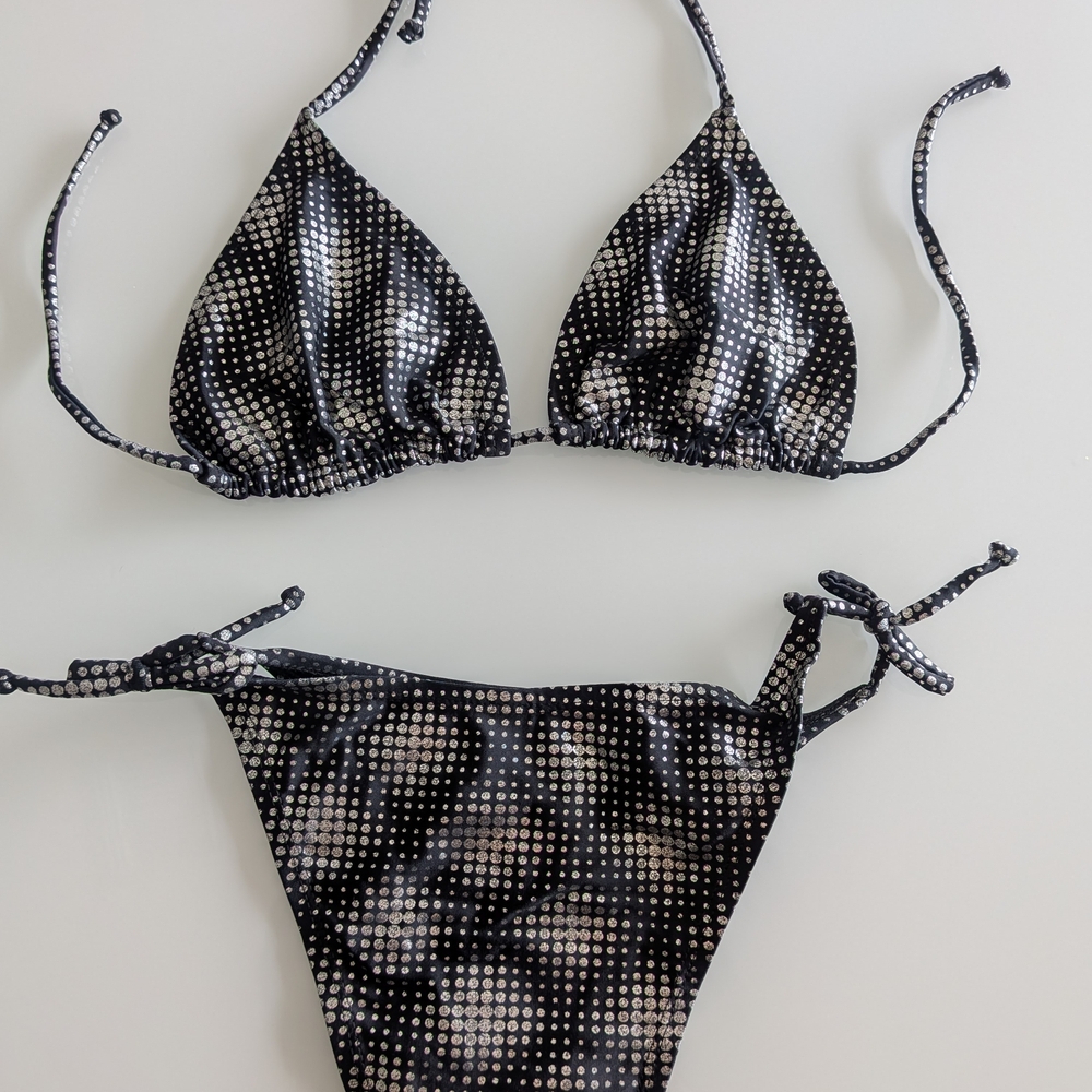 Black Metallic Dot Tie-Side Bikini - Women Swim - Picture 5 of 5